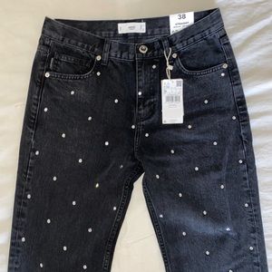 Rhinestone straight black jeans